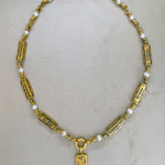 Angel Aberdeen – Forever Connected necklace – 18k PVD gold plated with enamel inlay – backside view showing engraved affirmations including Love and the phrase Forever Connected to the Universal Beauty Within