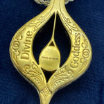 Back view of Angel Aberdeen’s Divine Goddess Pendant with engraved affirmations ‘Divine Goddess’ and ‘Made on Earth,’ celebrating the sacred feminine and the beauty of human creation.”